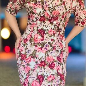 Vintage 80'  Floral Double-Breasted Dress